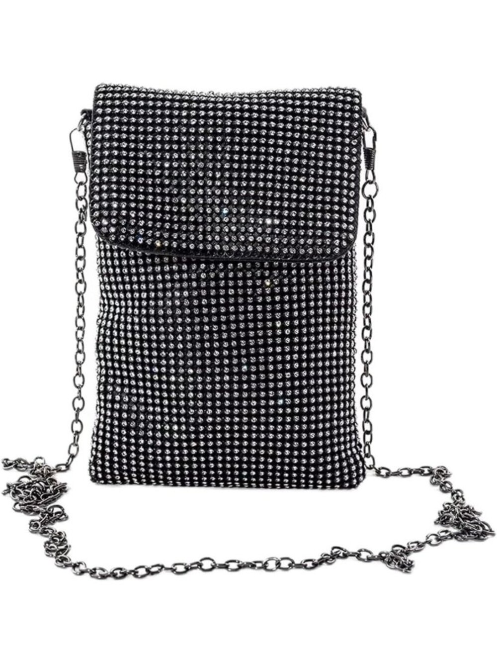 Sparkly Glitter Crossbody Evening Bag with Rhinestones - Small Handbag for